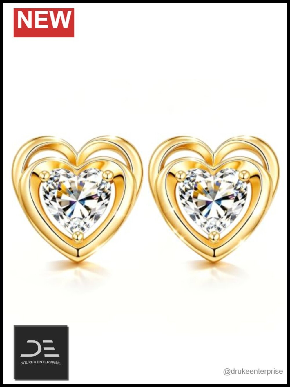 Double Heart Moissanite Stud Earrings 1 CT 18K Gold Plated Hypoallergenic